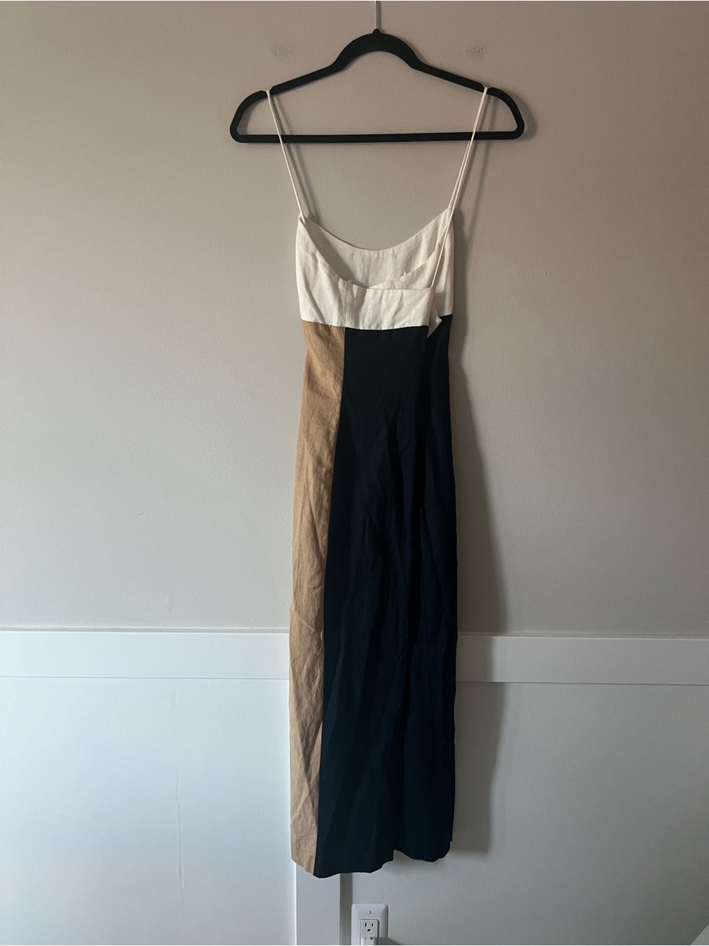 Zara Colorblock Linen Blend Midi Dress Black White Slip Cocktail Dress Size M - Picture 5 of 8